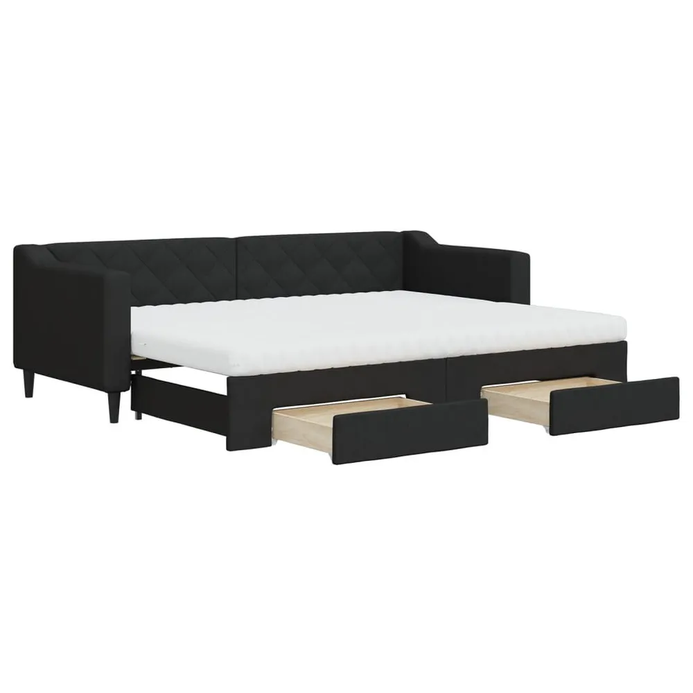 Slaapbank met onderschuifbed en lades 80x200 cm stof zwart