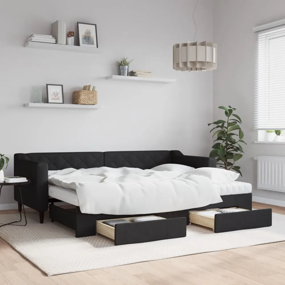 Slaapbank met onderschuifbed en lades 80x200 cm stof zwart