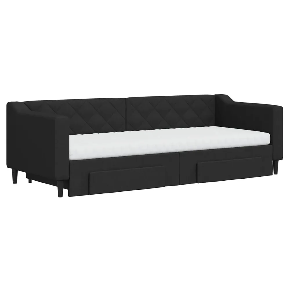 Slaapbank met onderschuifbed en lades 80x200 cm stof zwart