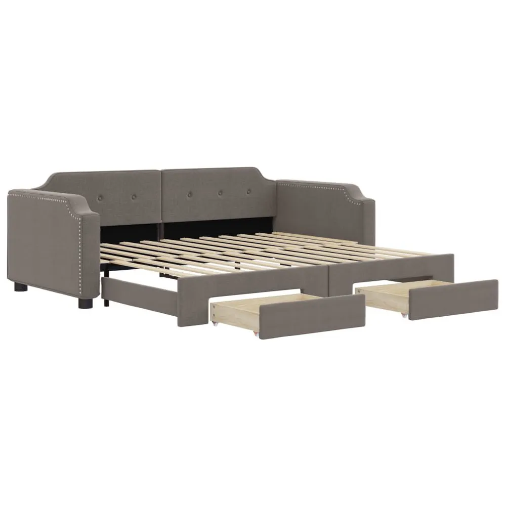 Slaapbank met onderschuifbed en lades 80x200 cm stof taupe Easy Clean Oppervlak