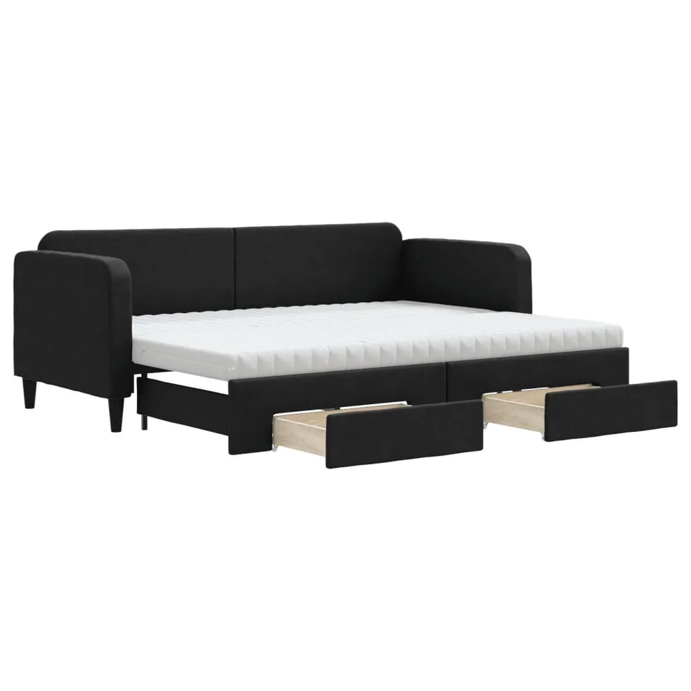 Slaapbank met onderschuifbed en lades 80x200 cm stof zwart
