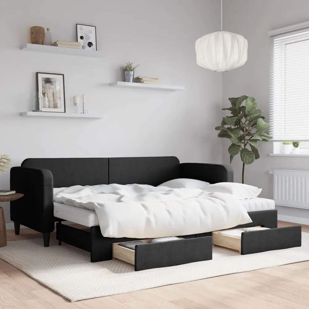 Slaapbank met onderschuifbed en lades 80x200 cm stof zwart