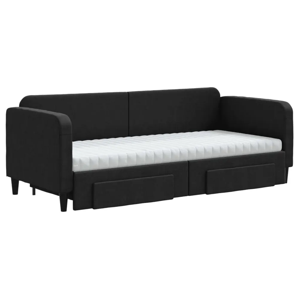 Slaapbank met onderschuifbed en lades 80x200 cm stof zwart