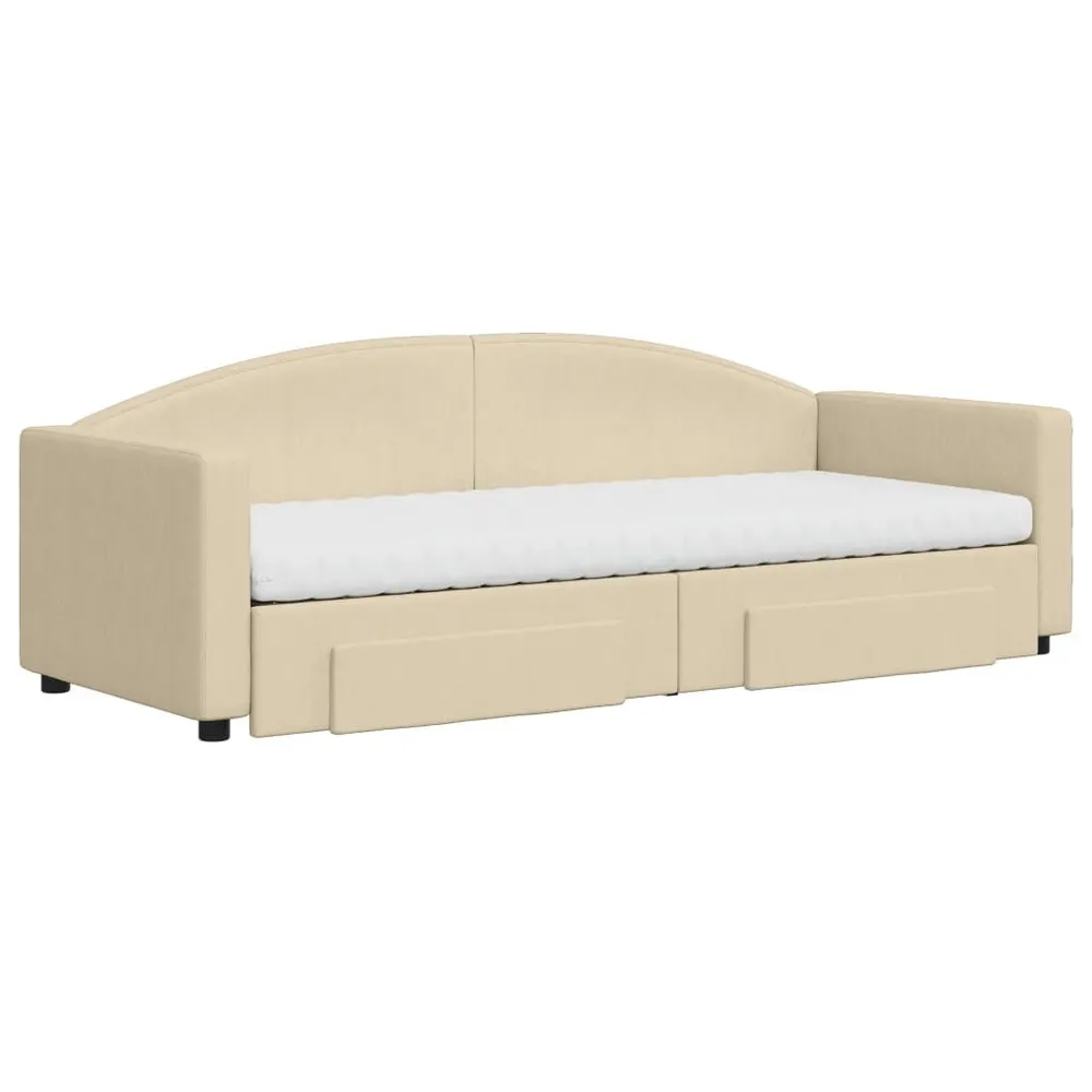 Slaapbank met onderschuifbed en lades 80x200 cm stof crèmekleur Complete Set Gordijnen