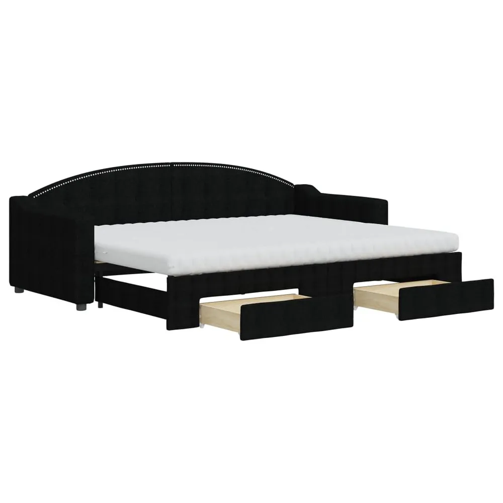 Slaapbank met onderschuifbed en lades 80x200 cm stof zwart