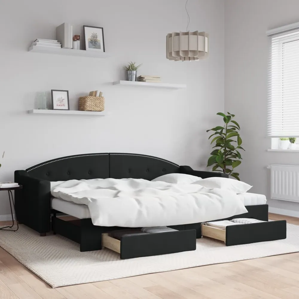 Slaapbank met onderschuifbed en lades 80x200 cm stof zwart