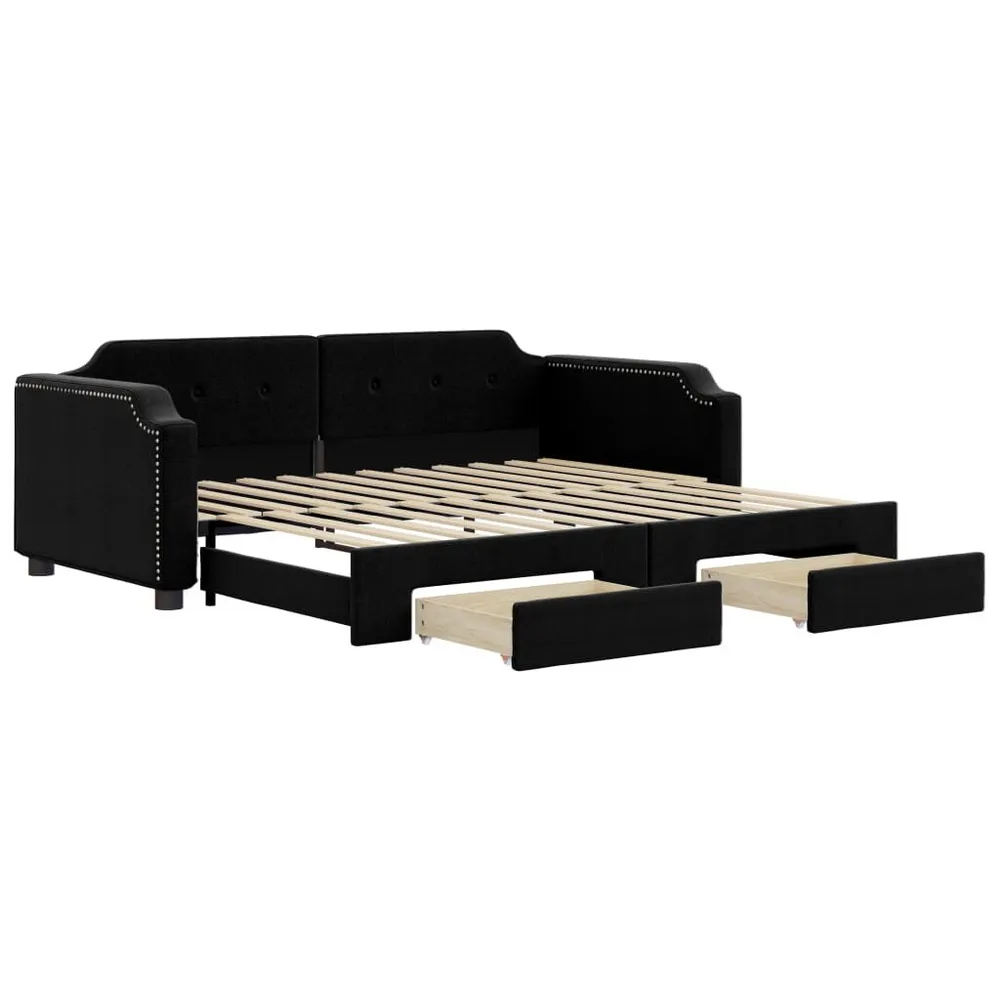 Slaapbank met onderschuifbed en lades 80x200 cm stof zwart