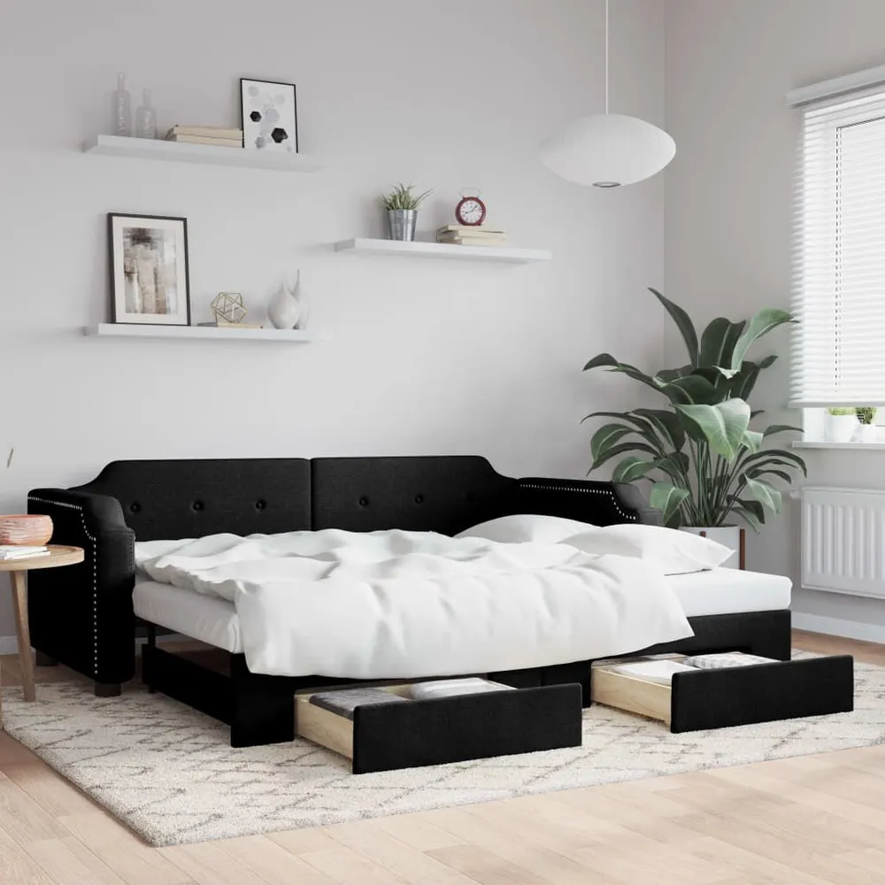 Slaapbank met onderschuifbed en lades 80x200 cm stof zwart