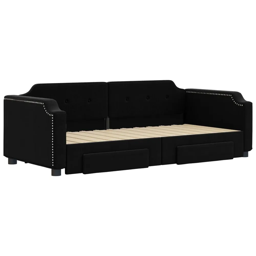 Slaapbank met onderschuifbed en lades 80x200 cm stof zwart