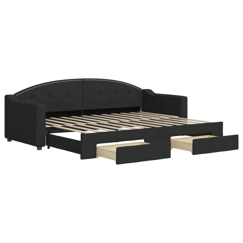 Slaapbank met onderschuifbed en lades 80x200 cm stof zwart