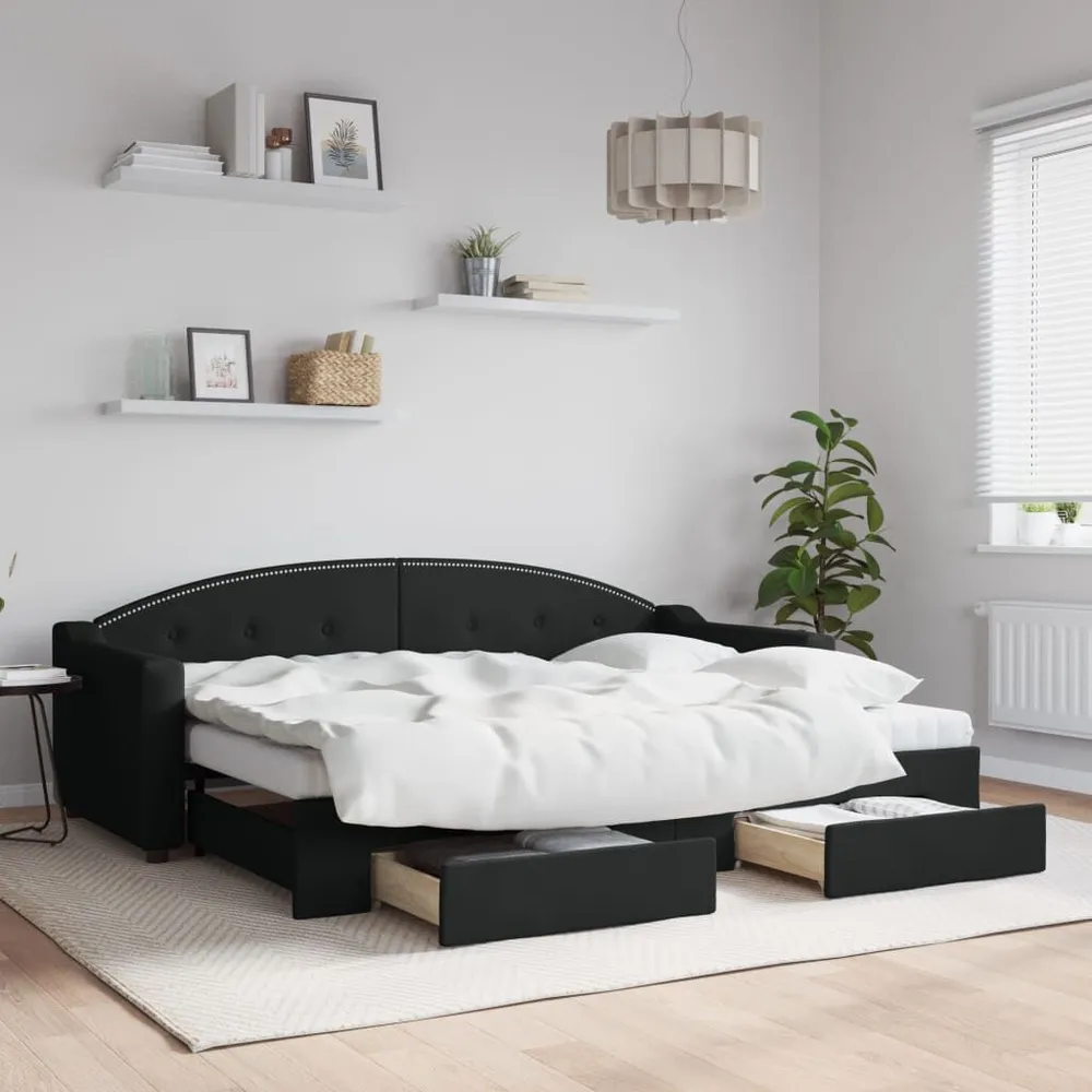 Slaapbank met onderschuifbed en lades 80x200 cm stof zwart