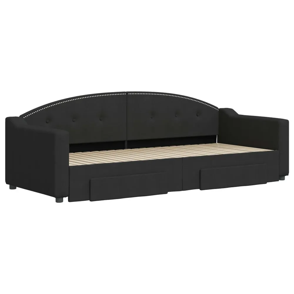 Slaapbank met onderschuifbed en lades 80x200 cm stof zwart
