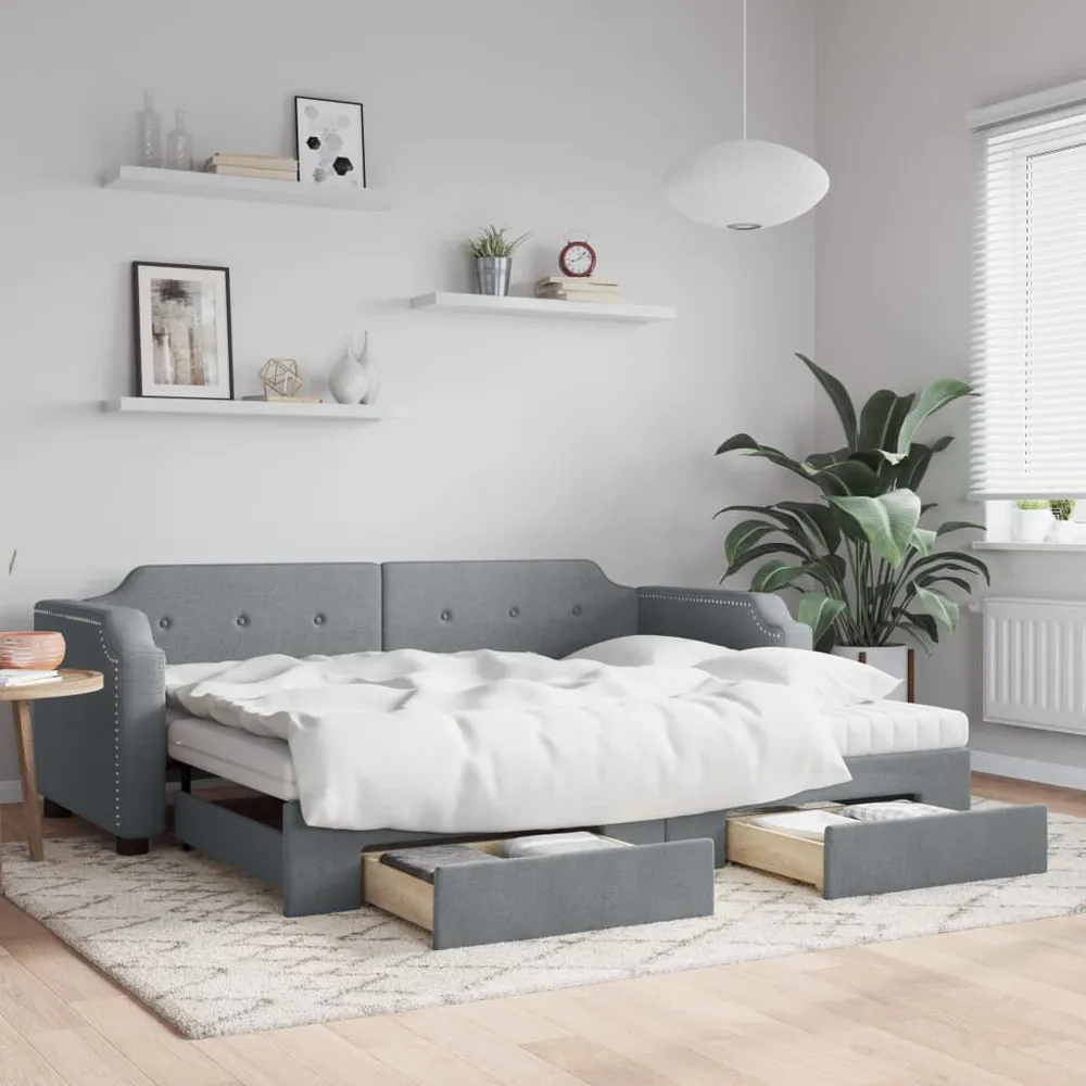 Slaapbank met onderschuifbed en lades 80x200 cm stof lichtgrijs