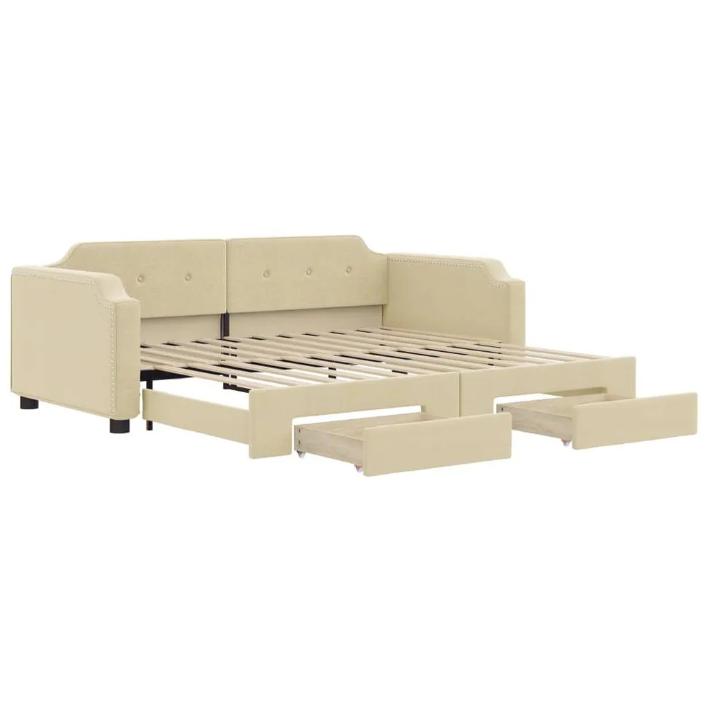 Slaapbank met onderschuifbed en lades 80x200 cm stof crèmekleur Easy Clean Oppervlak