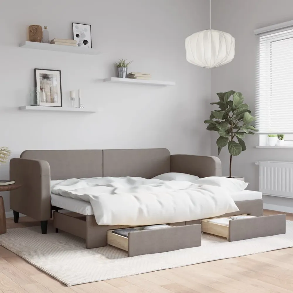 Slaapbank met onderschuifbed en lades 80x200 cm stof taupe op Maat Gemaakt