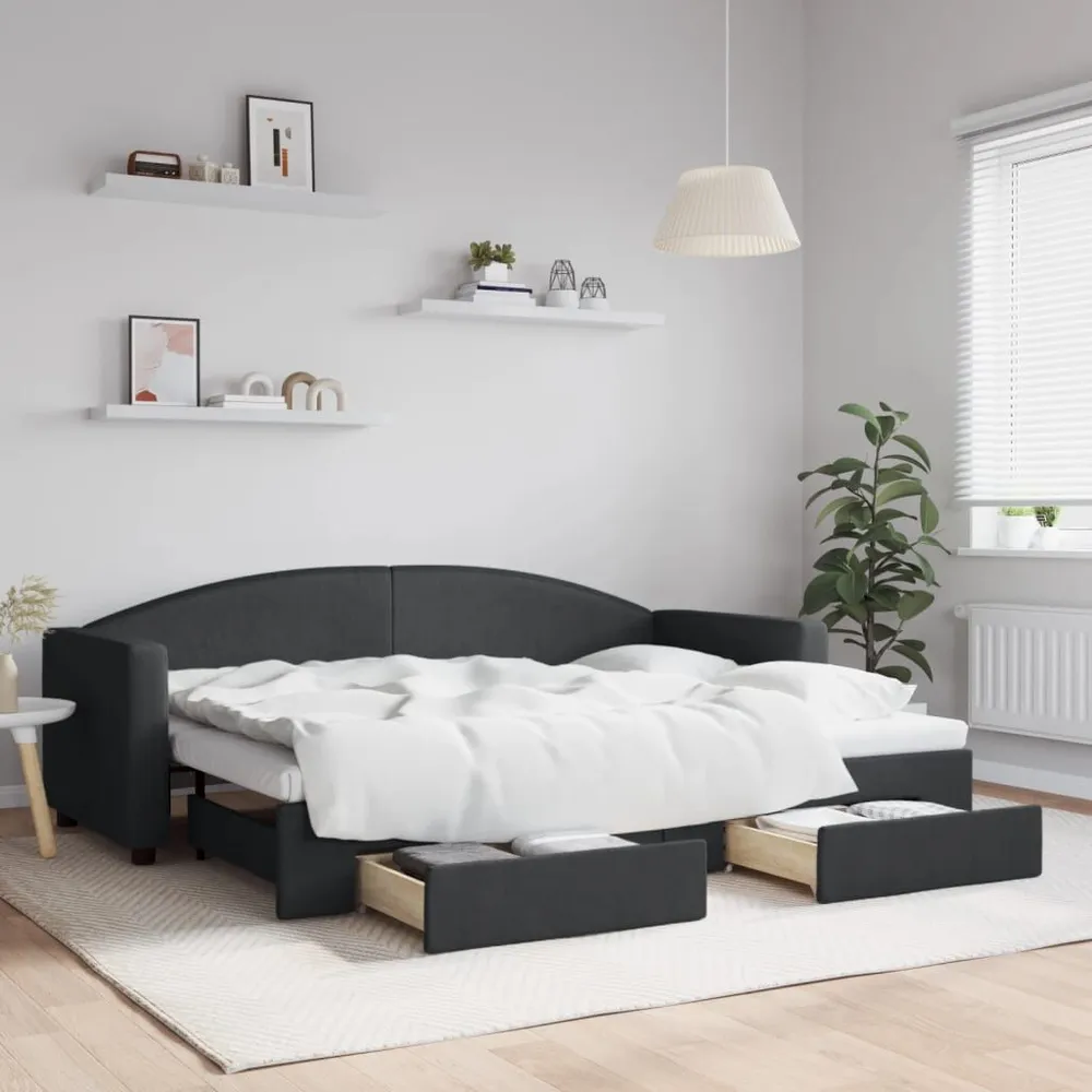 Slaapbank met onderschuifbed en lades 80x200 cm stof zwart