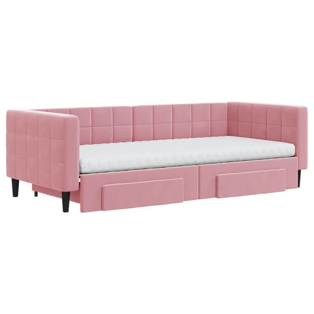Slaapbank met onderschuifbed en lades 90x200 cm fluweel roze