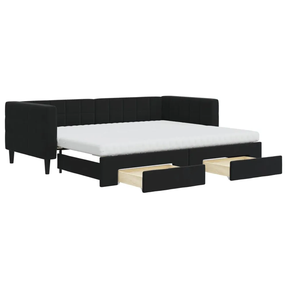 Slaapbank met onderschuifbed en lades 90x200 cm fluweel zwart