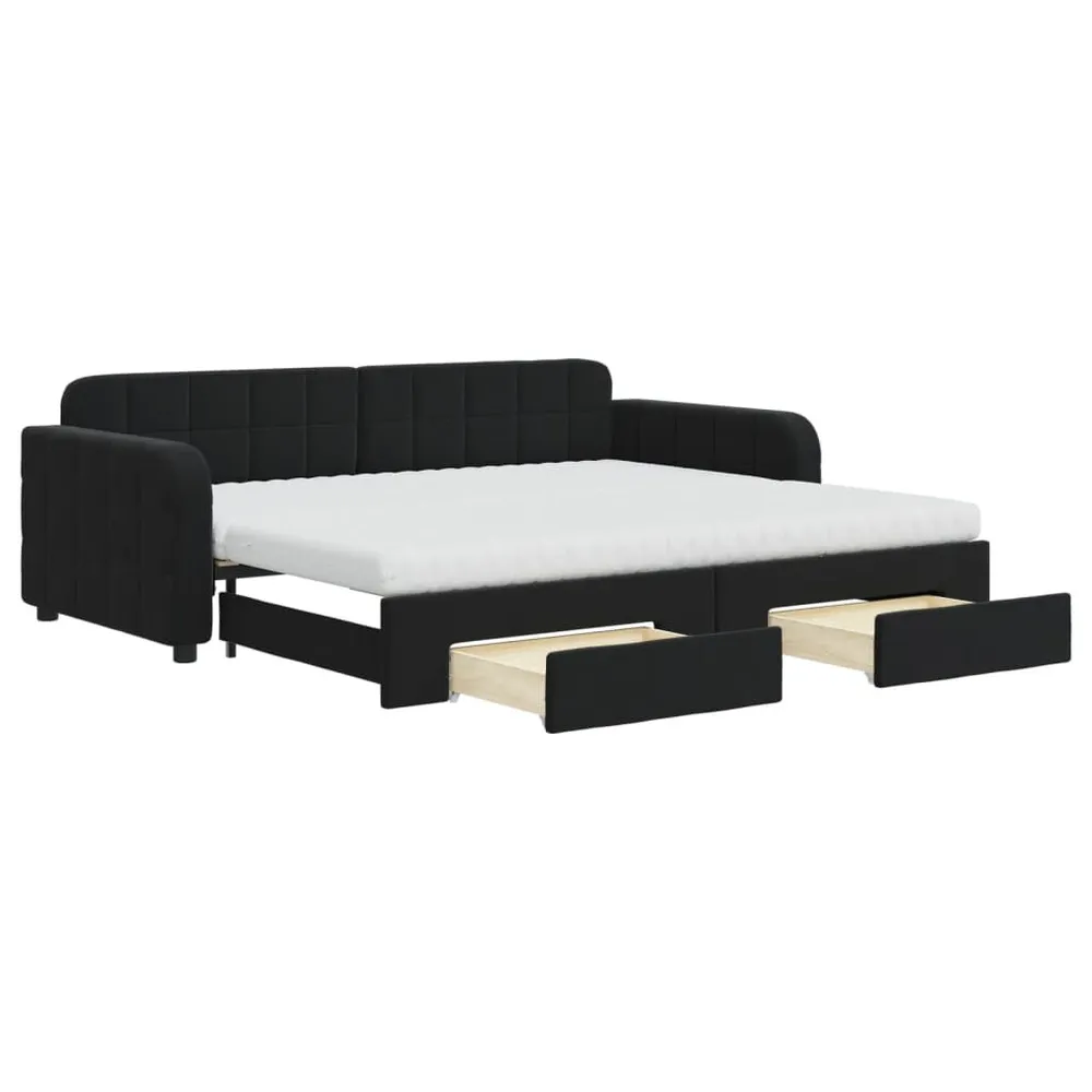 Slaapbank met onderschuifbed en lades 90x200 cm fluweel zwart