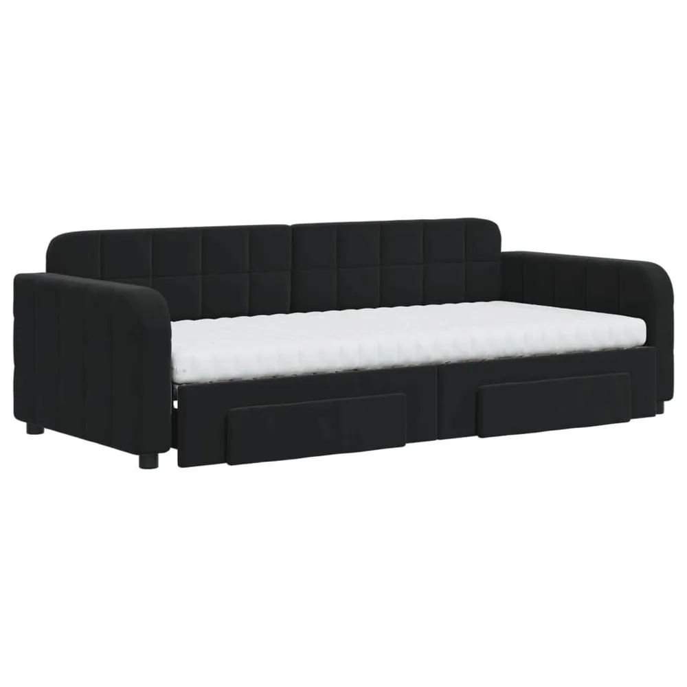 Slaapbank met onderschuifbed en lades 90x200 cm fluweel zwart
