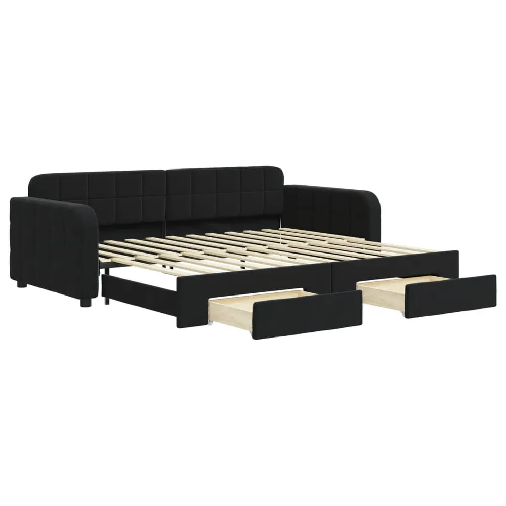 Slaapbank met onderschuifbed en lades 90x200 cm fluweel zwart