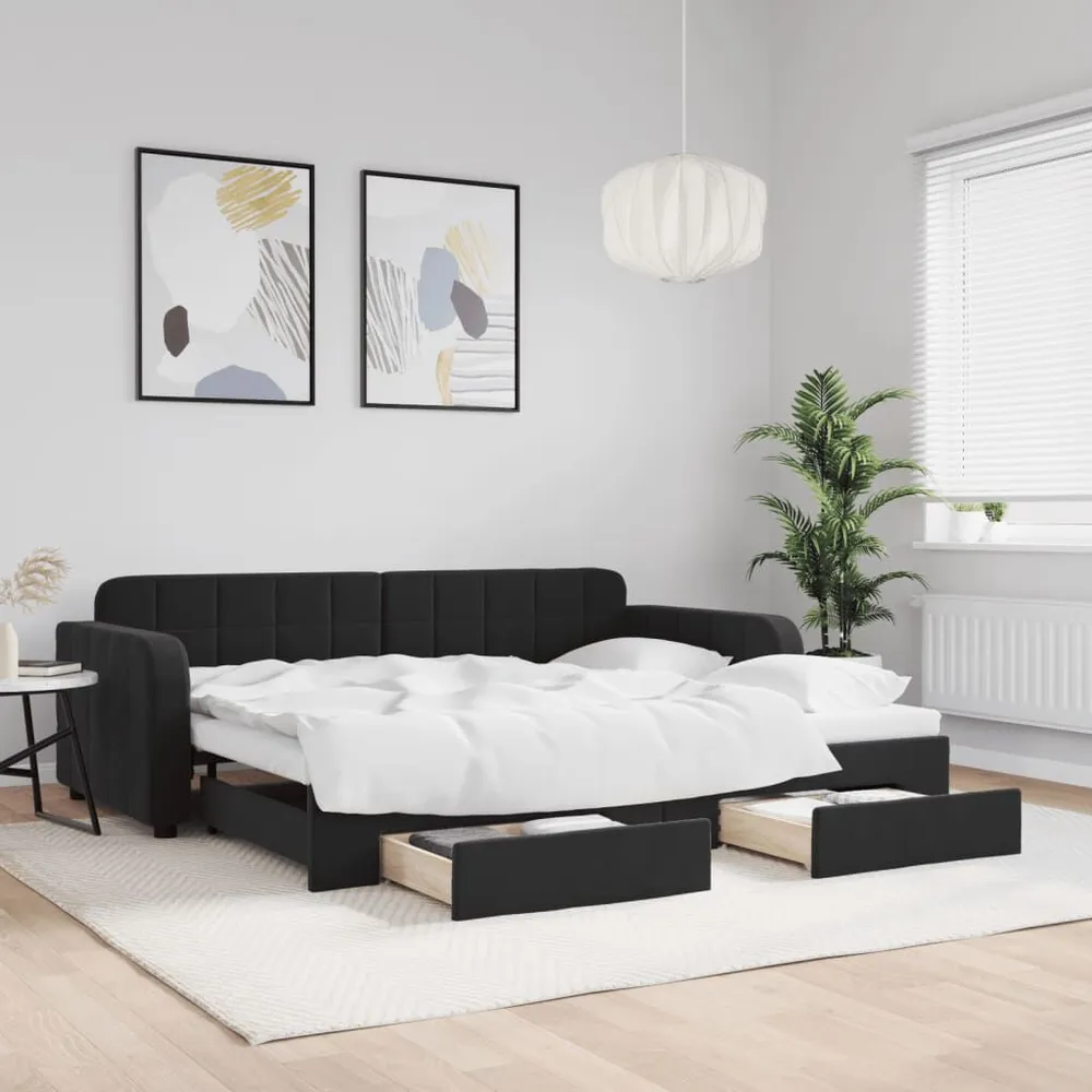Slaapbank met onderschuifbed en lades 90x200 cm fluweel zwart