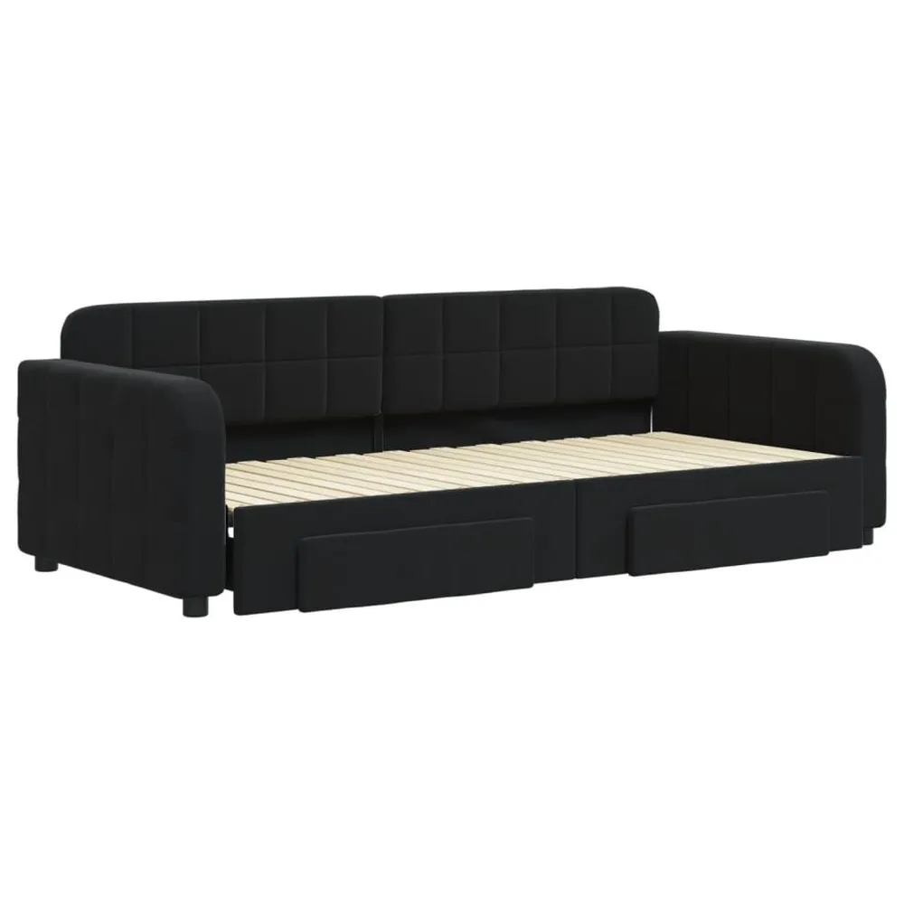 Slaapbank met onderschuifbed en lades 90x200 cm fluweel zwart