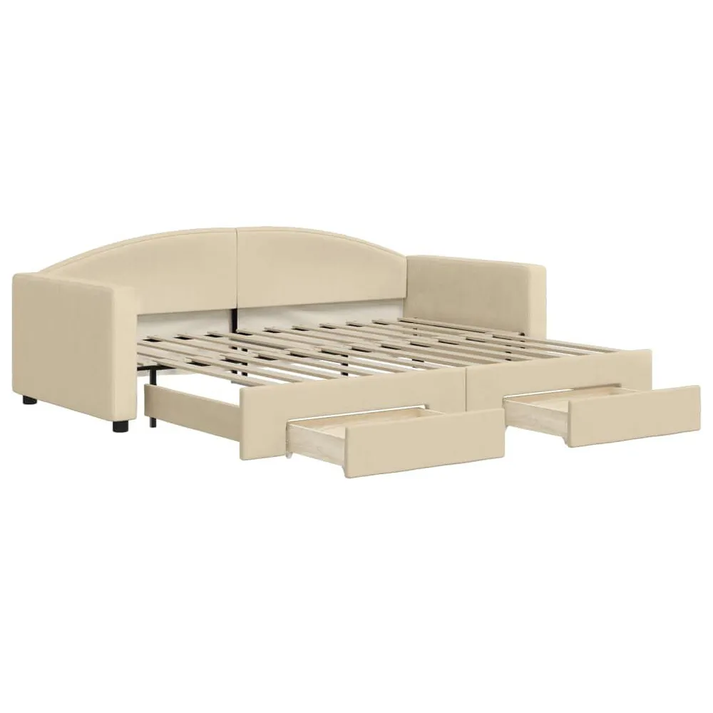 Slaapbank met onderschuifbed en lades 90x200 cm stof crèmekleur