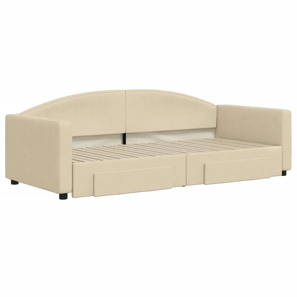 Slaapbank met onderschuifbed en lades 90x200 cm stof crèmekleur