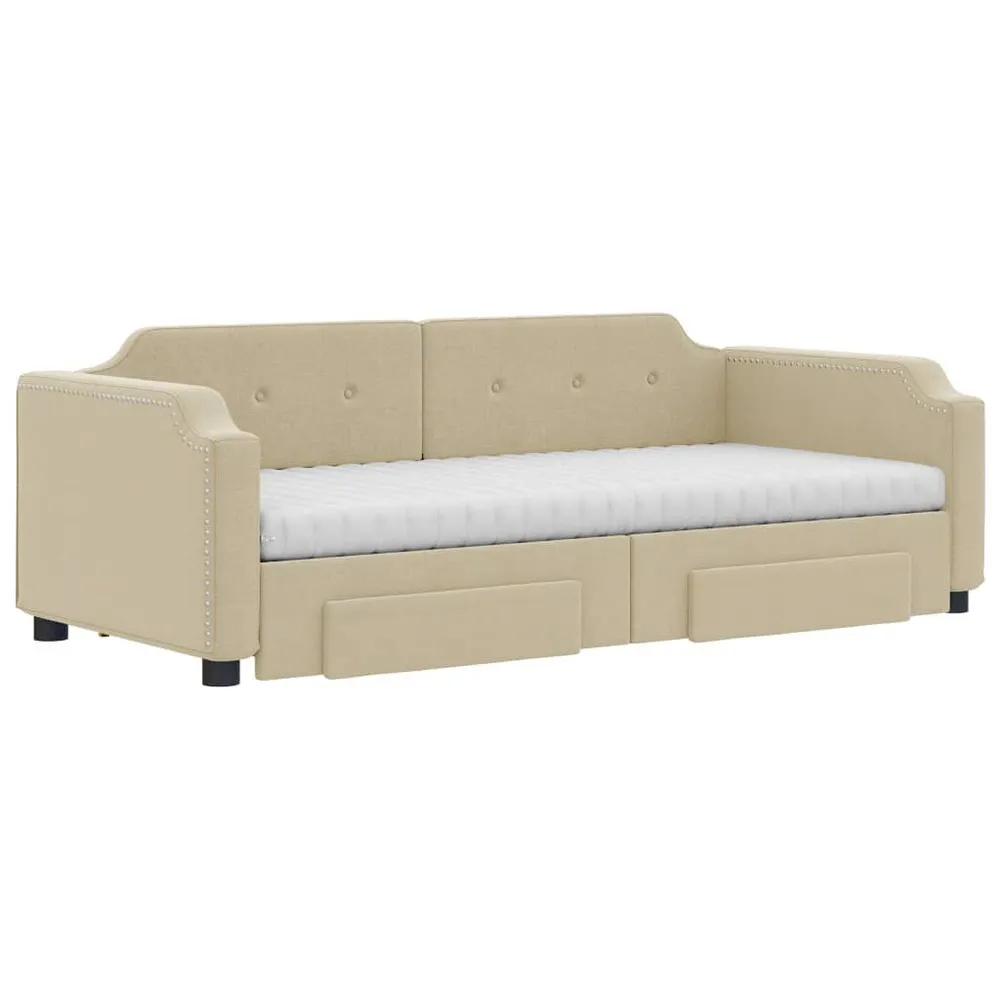 Slaapbank met onderschuifbed en lades 90x200 cm stof crèmekleur