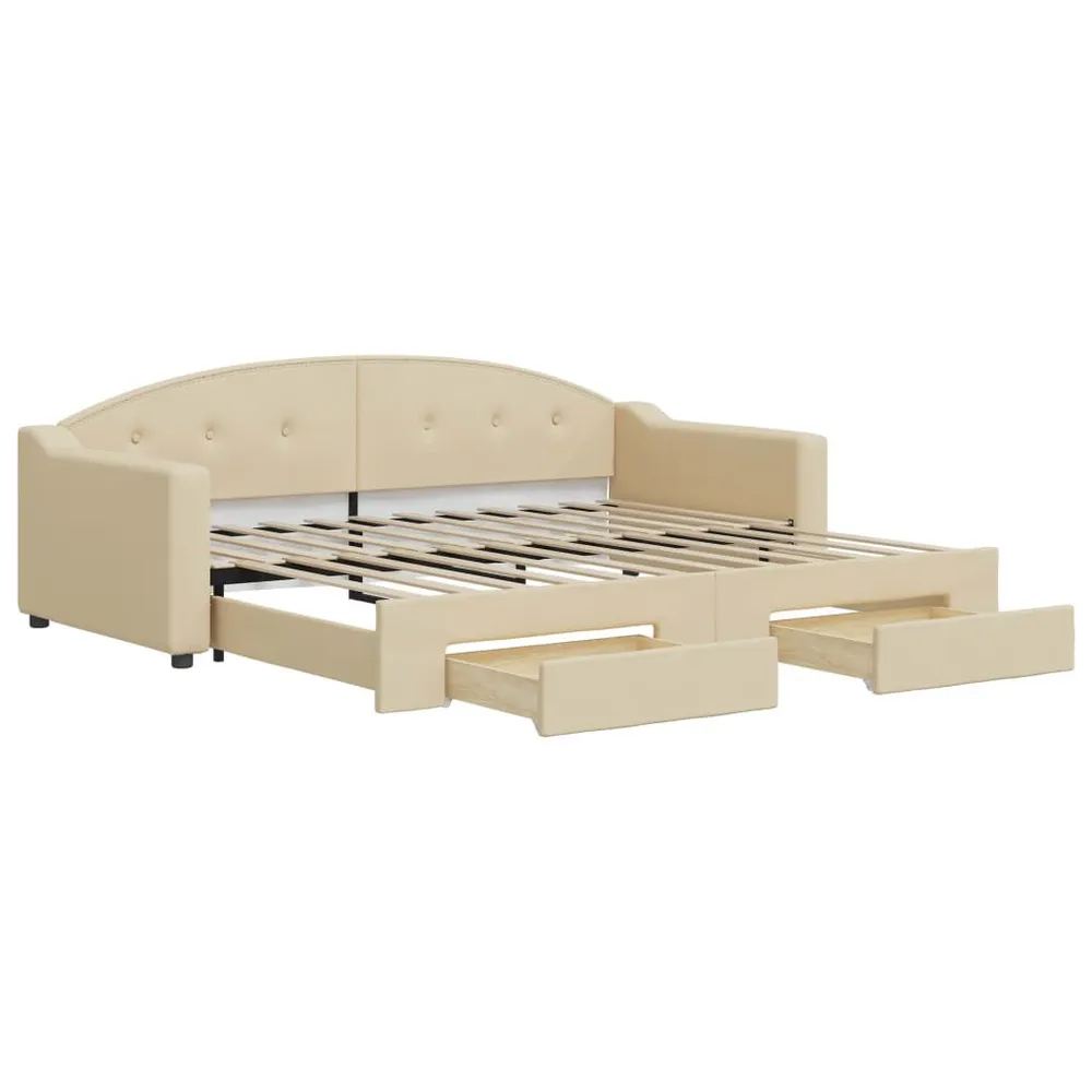 Slaapbank met onderschuifbed en lades 90x200 cm stof crèmekleur