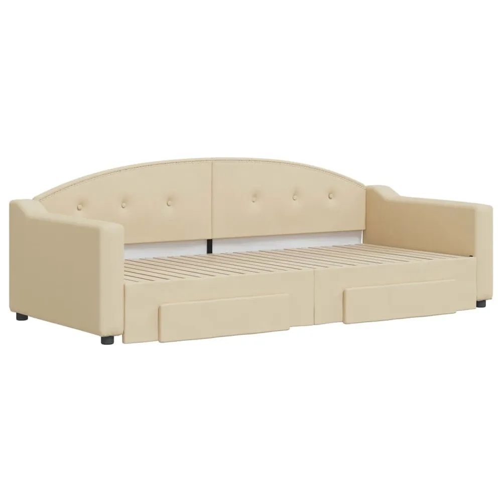 Slaapbank met onderschuifbed en lades 90x200 cm stof crèmekleur
