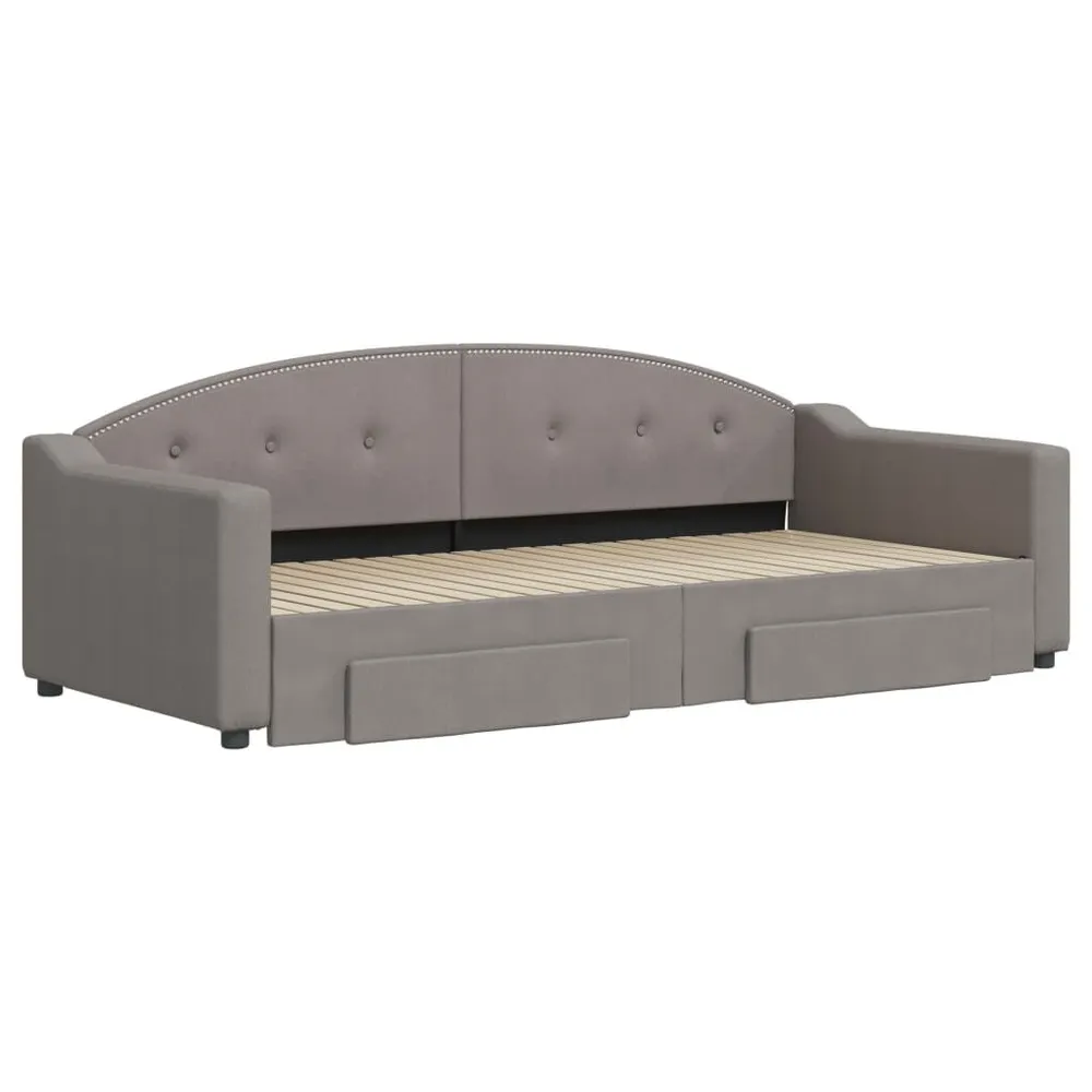Slaapbank met onderschuifbed en lades 90x200 cm stof taupe