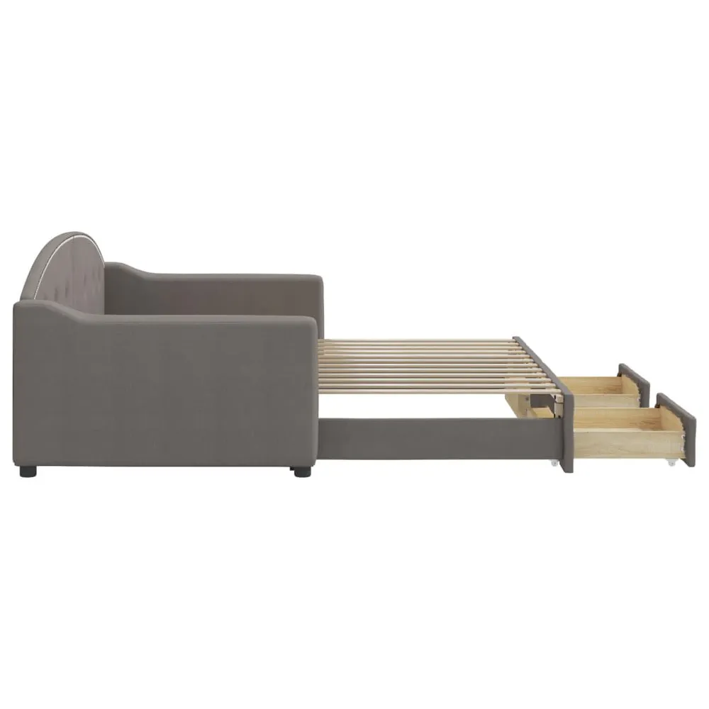 Slaapbank met onderschuifbed en lades 90x200 cm stof taupe