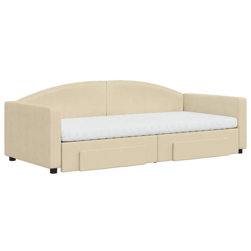 Slaapbank met onderschuifbed en lades 90x200 cm stof crèmekleur