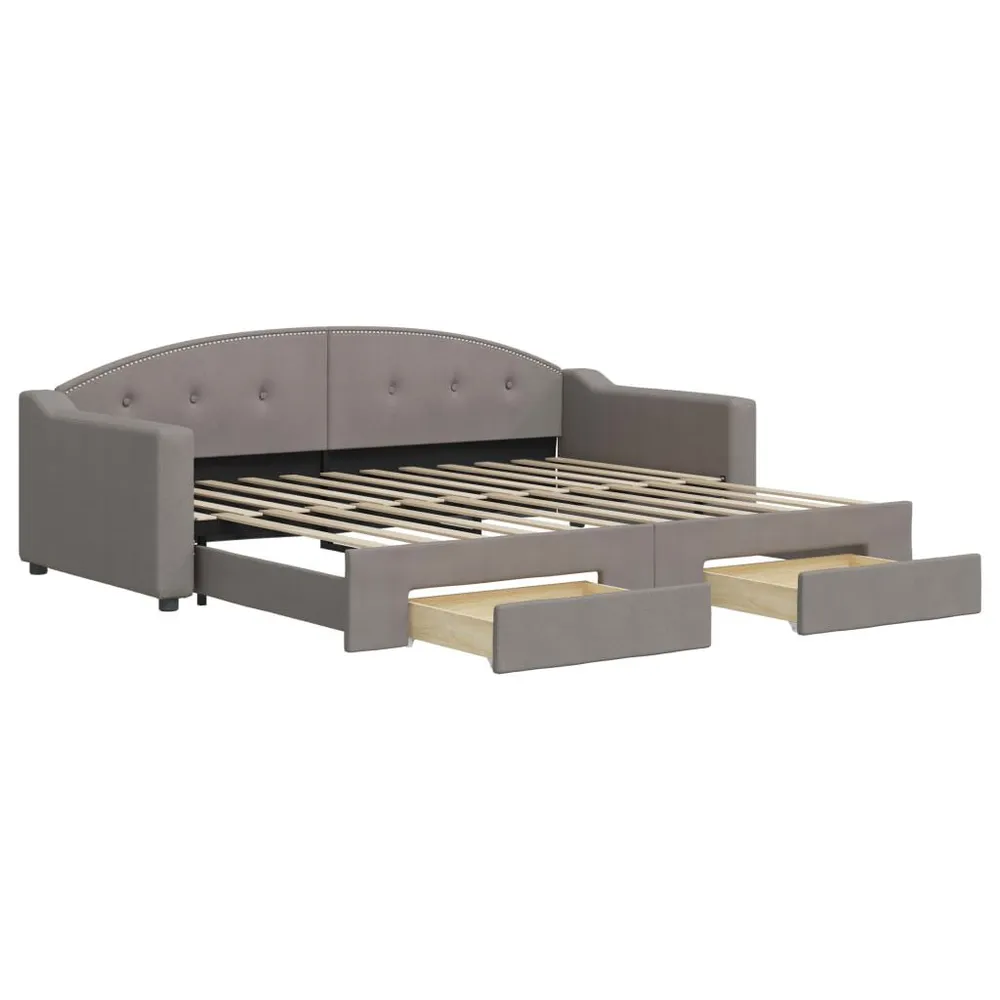 Slaapbank met onderschuifbed en lades 90x200 cm stof taupe