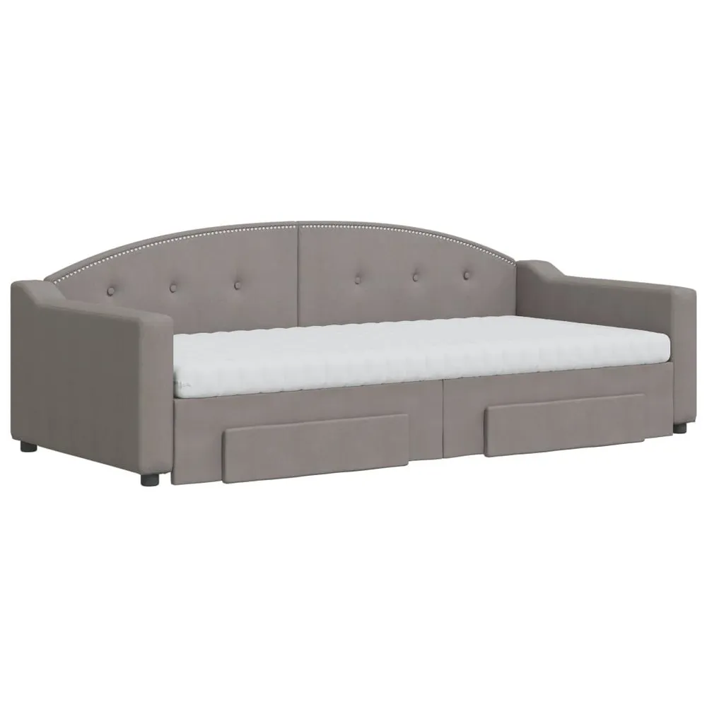 Slaapbank met onderschuifbed en lades 90x200 cm stof taupe