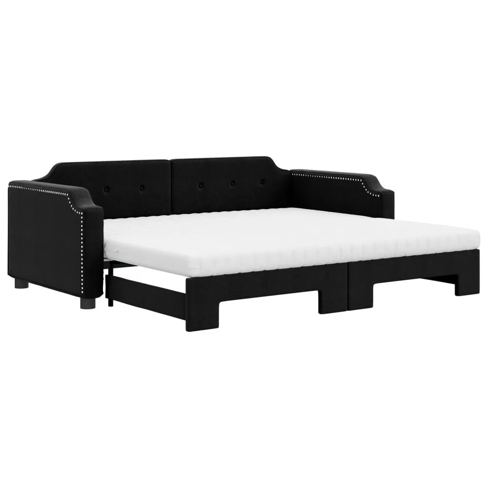 Slaapbank met onderschuifbed en matrassen 100x200 cm stof zwart
