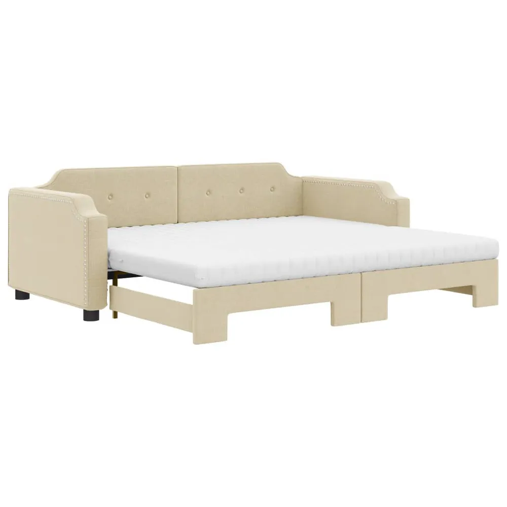 Slaapbank met onderschuifbed en matrassen 80x200 cm stof crème
