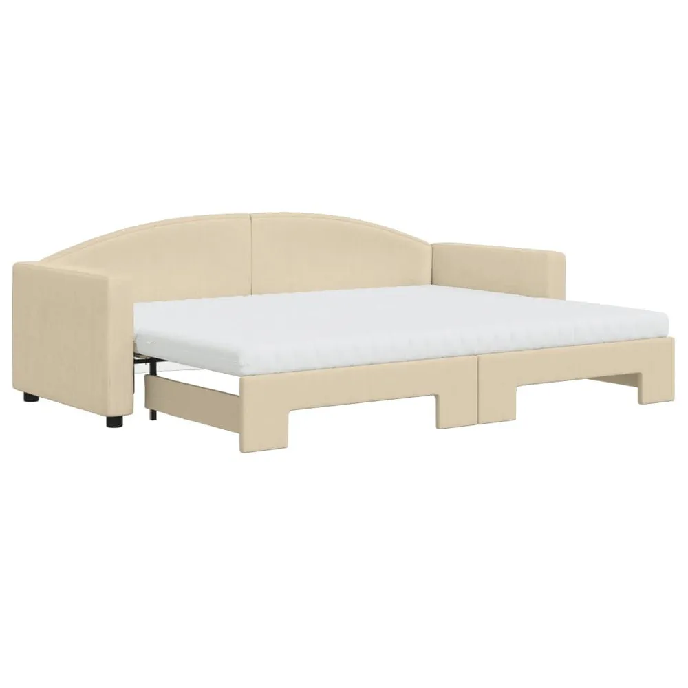 Slaapbank met onderschuifbed en matrassen 80x200 cm stof crème