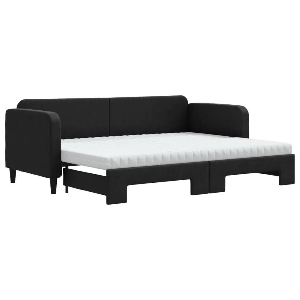 Slaapbank met onderschuifbed en matrassen 80x200 cm stof zwart