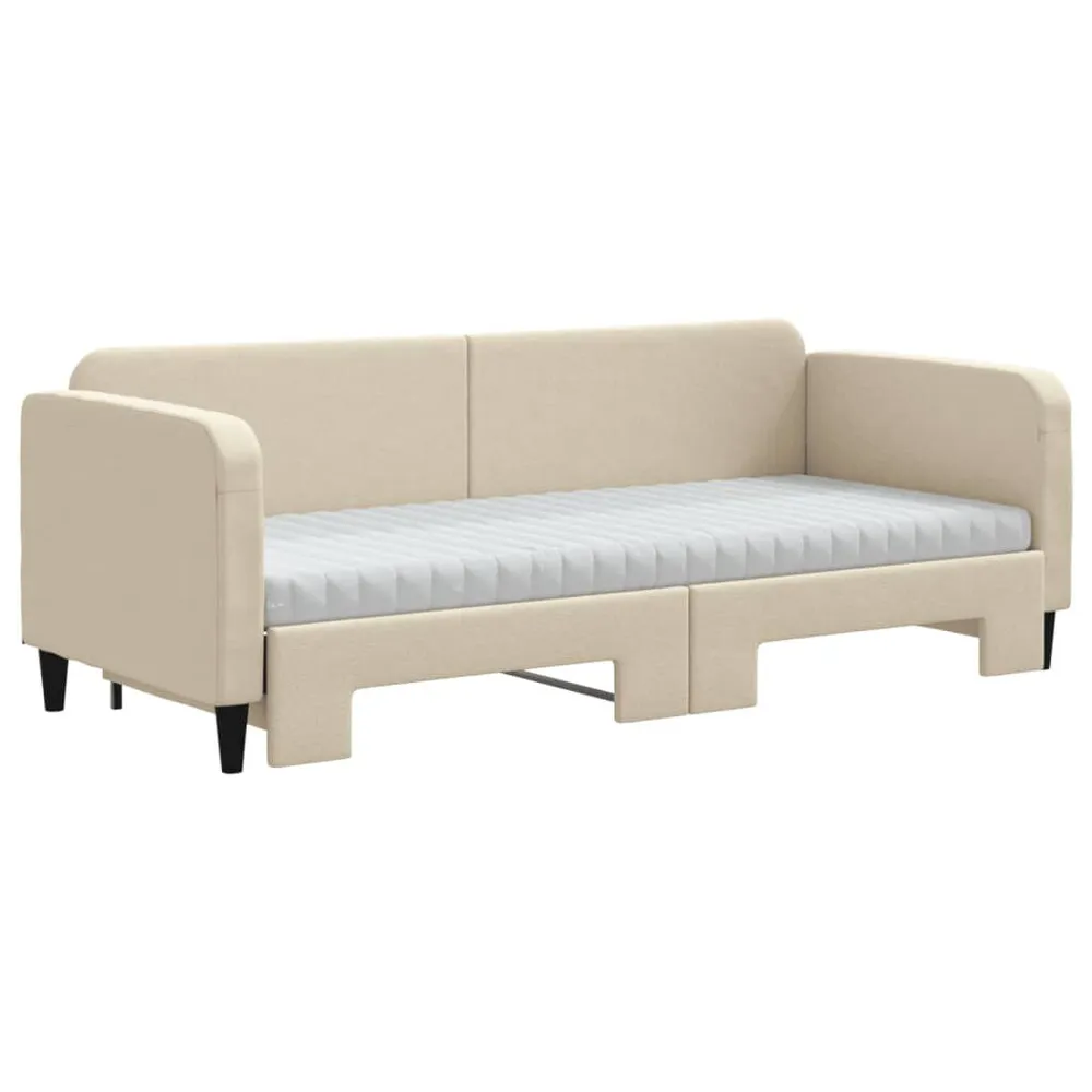 Slaapbank met onderschuifbed en matrassen 80x200 cm stof crème
