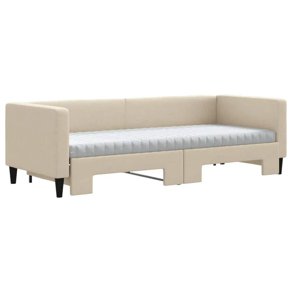 Slaapbank met onderschuifbed en matrassen 80x200 cm stof crème