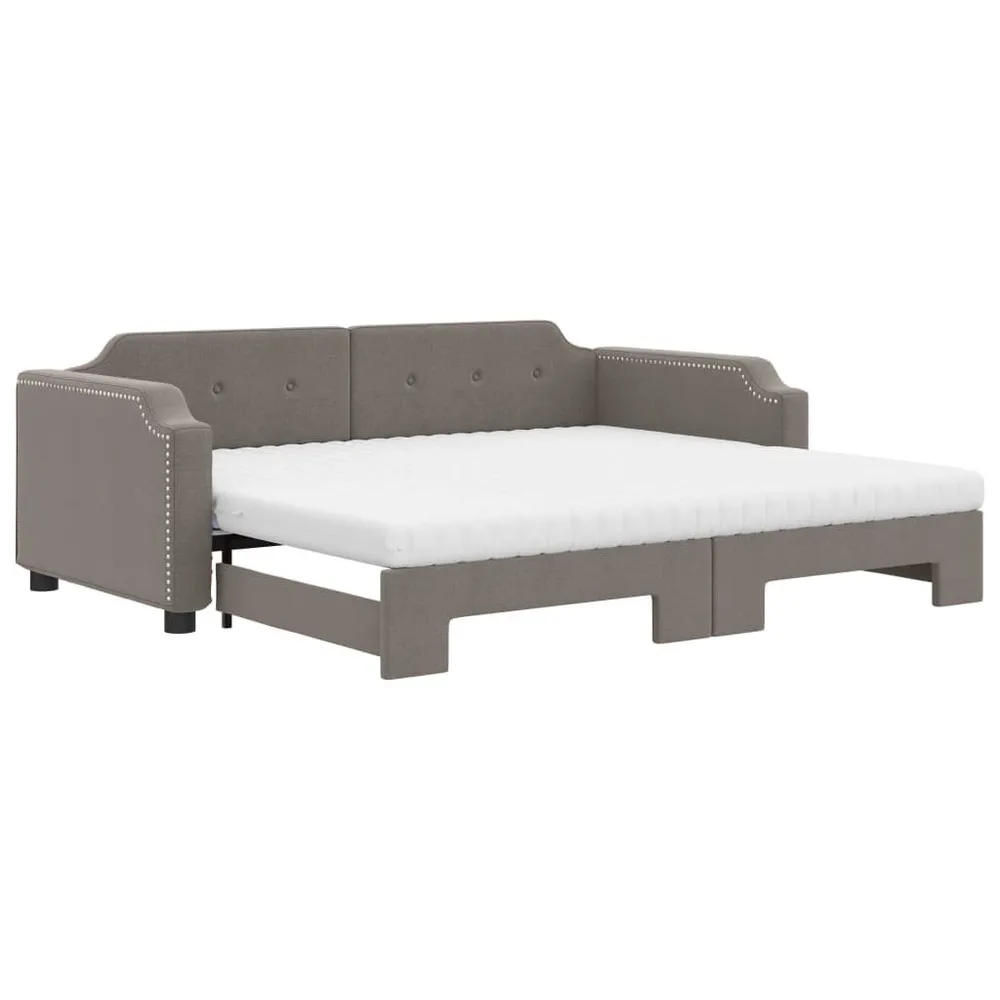 Slaapbank met onderschuifbed en matrassen 80x200 cm stof taupe