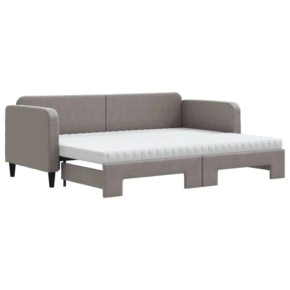 Slaapbank met onderschuifbed en matrassen 80x200 cm stof taupe