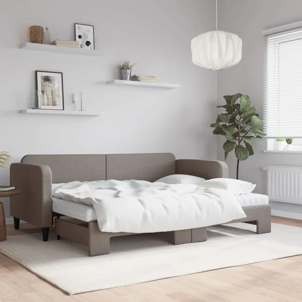 Slaapbank met onderschuifbed en matrassen 80x200 cm stof taupe