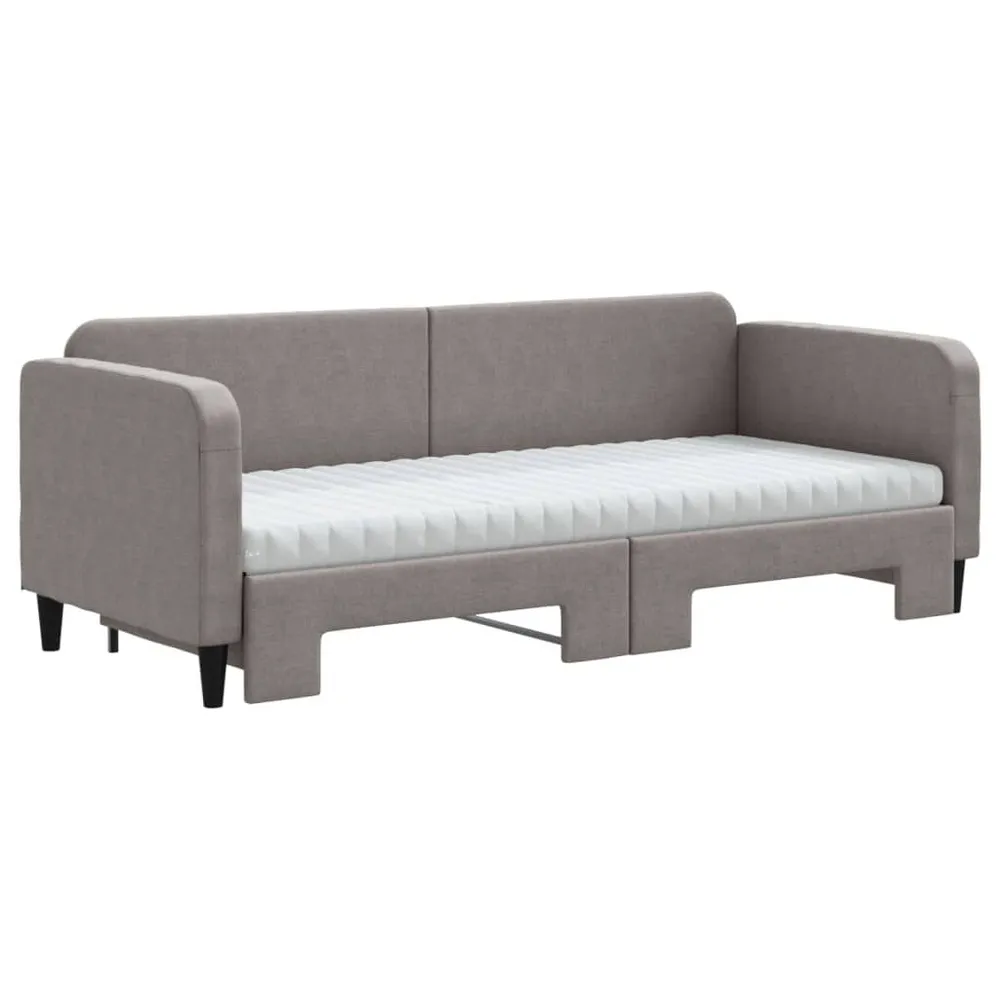 Slaapbank met onderschuifbed en matrassen 80x200 cm stof taupe