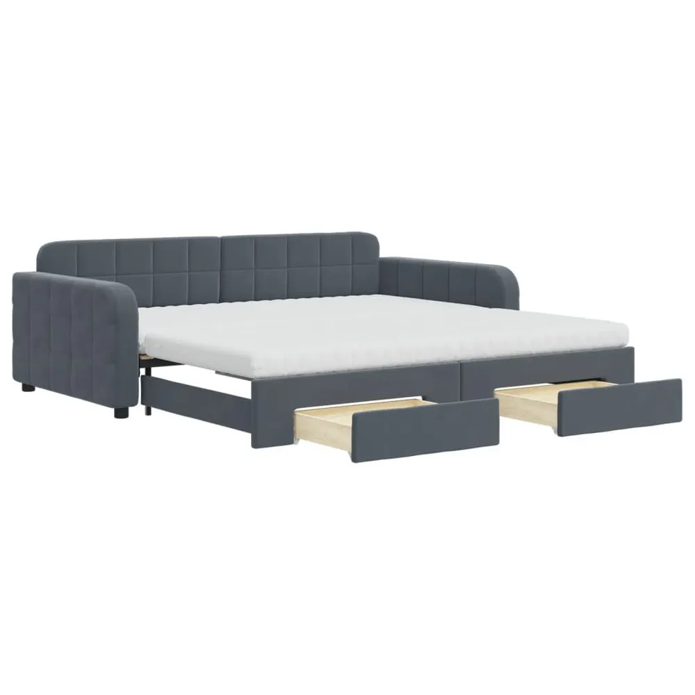 Slaapbank onderschuifbed lades 100x200 cm fluweel donkergrijs