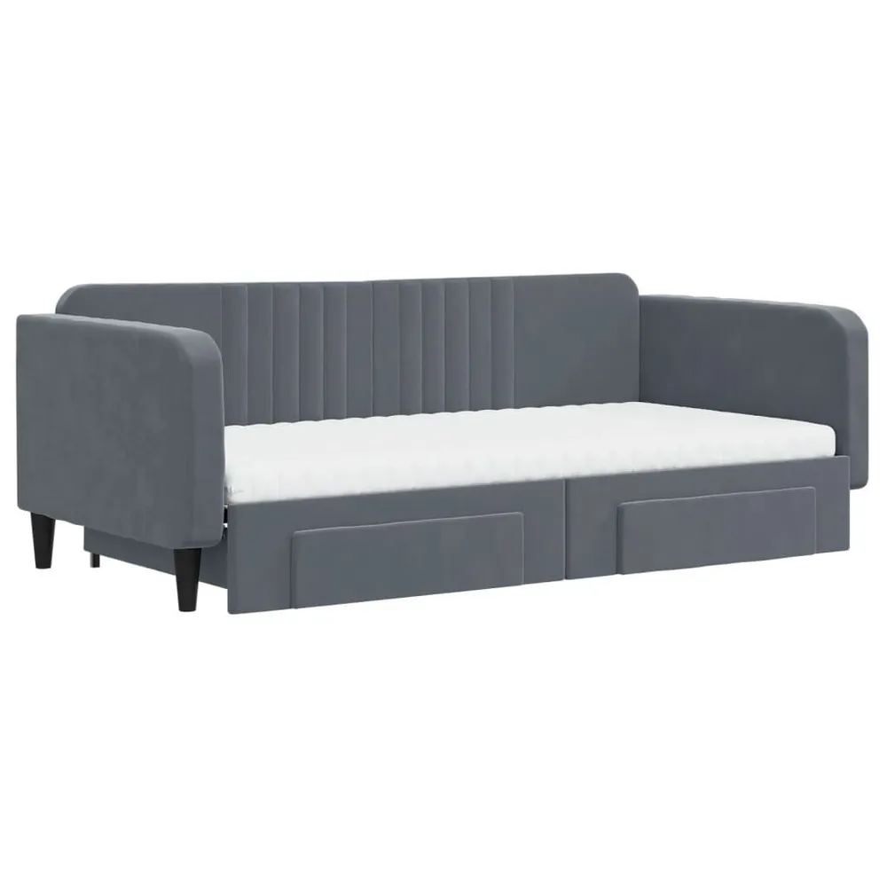 Slaapbank onderschuifbed lades 100x200 cm fluweel donkergrijs