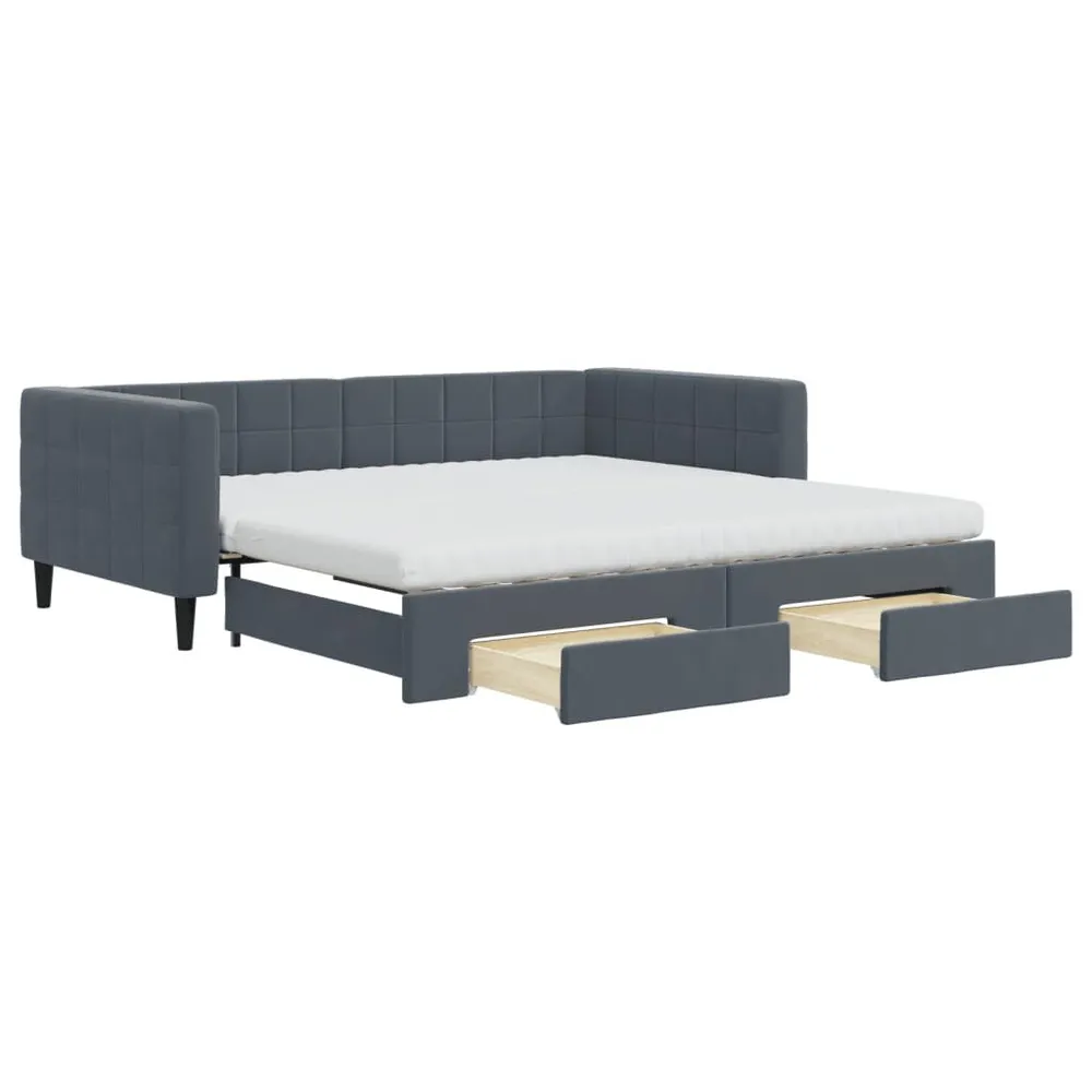 Slaapbank onderschuifbed lades 100x200 cm fluweel donkergrijs